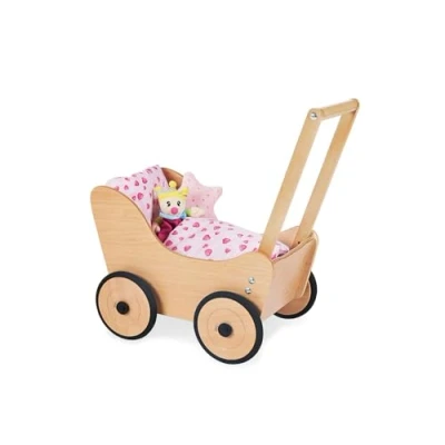 Image de Pinolino, Poussette pour poupée Sarah, en bois, avec système de freinage, trotteur bébé roues bois caoutchouté, enfants 1 à 6 ans, naturel