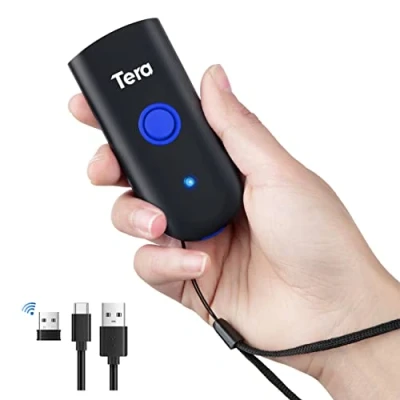 Image de Tera Bluetooth Lecteurs de Code Barre sans Fil 2.4GHz USB (3 en 1) Portable 1D Douchette Scanner Laser Léger pour Smartphone Ecran Compatible avec iOS Android Windows Modèle 1100