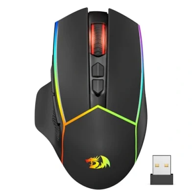 Image de Redragon Souris de jeu sans fil, 2,4 G/USB C/Bluetooth, ergonomique, 8000 DPI, rétroéclairage RVB, entièrement programmable, rechargeable fil pour ordinateur portable, PC, Mac, M814