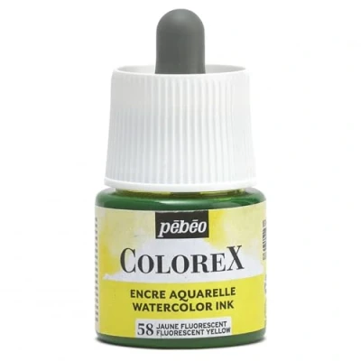 Image de Pébéo Encre Colorex 45 ML Jaune Fluo Aquarelle Rendu Velouté Dessin Multi outil Tous Supports