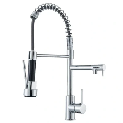 Image de Robinet de Cuisine Avec 2 Jets Mitigeur Monocommande Robinetterie Pulvérisateur Double Fonction Pivotant à 360Robinetterie Froid &amp; Chaud Disponible,Laiton Chromé