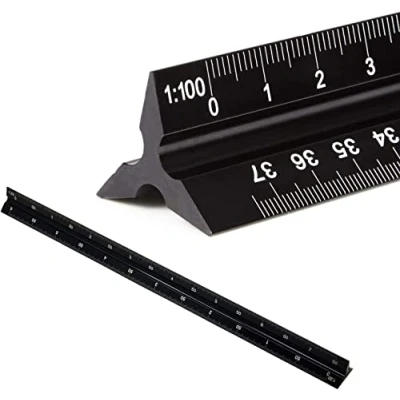 Image de règle triangulaire (30 cm) idéale pour les architectes et ingénieurs, aluminium architecte, échelle de réduction triangle, graduée 1:20, 1:25, 1:50, 1:75, 1:100, 1:125
