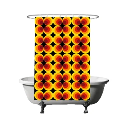 Image de Ulticool Rideau de douche, style rétro, vintage, fleurs, années 60 et 70, 120 x 180 cm, lavable, anti moisissure, avec 8 anneaux, motif Flower Power, orange, jaune, marron