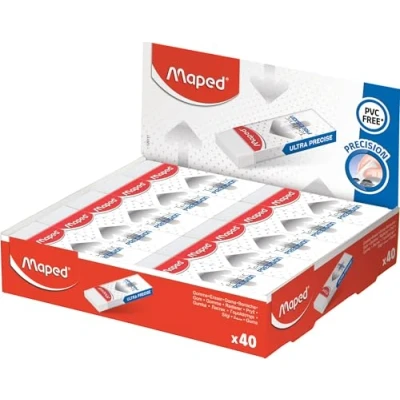 Image de Maped Display de 40 Gommes Technic Precision Gomme Ultra Précise pour un Effaçage Parfait Fourreau Carton Emballage Cellophane Format Fin et Efficace 22.8mm x 6mm 61mm