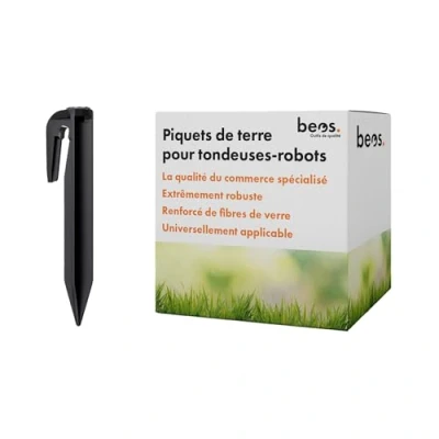Image de piquets de Fixation BEOS® Premium pour câble délimitation tondeuses Robots 100 renforcés Fibres Verre Compatibilité Universelle avec Worx, Gardena, Husqvarna
