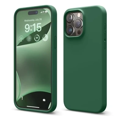 Image de elago Coque Silicone Liquide Compatible avec iPhone 15 Pro Max, Qualité Supérieure, Protection Intégrale [Structure Antichoc 4 Couches], Doublure Microfibre Douce Anti Rayures (Vert Alpin)