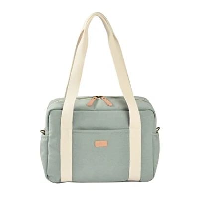Image de BÉABA, Sac à Langer pour Bébé, Multiples Compartiments, 10 poches, Glissière trolley valises, Bandoulière, Pochette isotherme, Matelas Langer, Déperlant, Contenance 16L, Paris, Vert Sauge