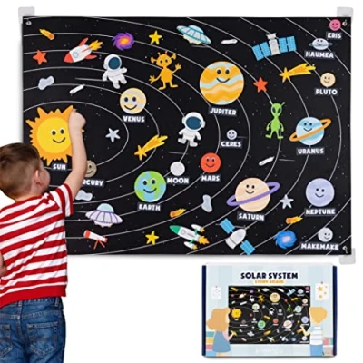Image de Systeme Solaire Enfant avec 61 Figurines en Feutre BONNYCO Jouet Fille Garcon, Jouets d&#039;Activité et de Développement Montessori Cadeau Anniversaire 3 4 5 6 7 8 Ans Noel