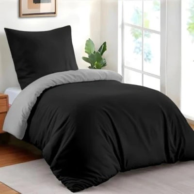 Image de Dreamzie Housse de Couette 135x200 cm avec 1 Taie Oreiller 50x70 Noir/Gris Foncé Parure Lit en 100% Microfibre 2 Pièces Certifié sans Produits Chimiques (Oeko TEX)