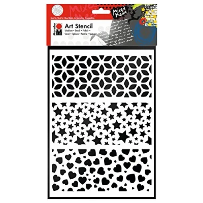 Image de Marabu 028500000009 Art Stencil Pochoir à Motif pour Un Efficace sur Papier, châssis, Bois et Textiles, sans PVC, découpé au Laser, réutilisable, DIN A4, Modern Combination