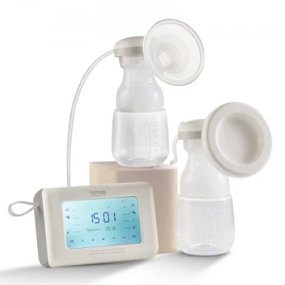 Image de VEVOR Elektrische Dubbele Borstkolf 9,45 W 180 ml PP Melkfles 300 ± 20 mmHg Borstvoedingspomp met 4 modi en 9/15 niveaus ≤50 dB Ultrastil Zorgeloos afkolven van moedermelk onderweg