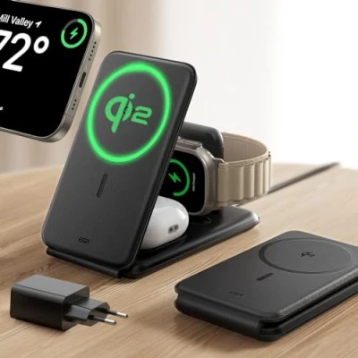 Image de ESR Qi2 Station de Charge sans Fil 3 en 1, 15W Chargeur Apple Watch [Certifié] et Support MagSafe pour iPhone, Plusieurs Appareils, iPhone 16/15/14/13, Montre AirPods 4, Noir