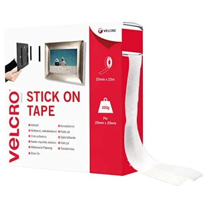 Image de Velcro Marque, Ruban Adhésif Auto Agrippant À Crochets Et Boucles, Qui Se Coupe La Longueur Désirée &amp; Parfait Pour Décoration De Pièce, Maison, Bureau, Dans Le Garage, Blanc 20 Mm X 25 M