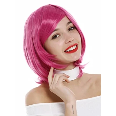 Image de WIG ME UP 0821 T2127 Perruque dames courte carré lisse pointes recourbées raie rose foncé