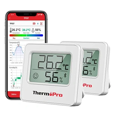 Image de Thermopro TP357 Petit Hygrometre Interieur Connecté Bluetooth de Thermomètre Intérieur, Utilisé avec Smart APP, pour Le Bureau à Domicile Reptile, 2 Pièces