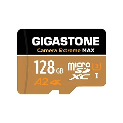 Image de [5 Ans Récupération de données Gratuite] GIGASTONE Carte Mémoire 128 Go, Camera Extreme Max, Vitesse jusqu&#039;à 160/100 Mo/s, pour GoPro, DJI, Drone, 4K Video A2 V30 U3 MicroSDXC avec Adaptateur