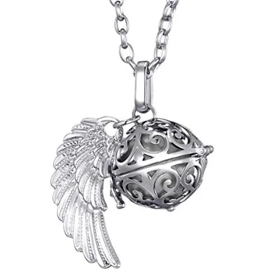 Image de Morella Femme Collier Ange Gardien en Acier Inoxydable 70 cm avec Ailes d&#039;ange et Boule sonore argenté Ø 16 mm dans Une Pochette Velours