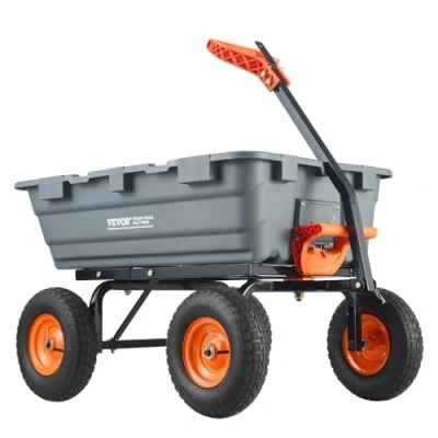 Image de VEVOR Chariot à Benne basculante, capacité de Charge 544 kg​, Jardin en polyéthylène Robuste avec Cadre Acier, poignée Convertible 2 1, Roues 330 mm, brouette Utilitaire pour pelouse