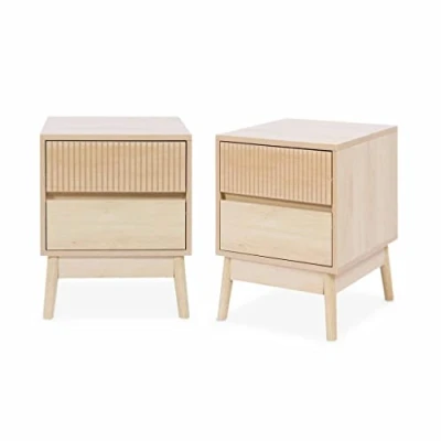 Image de Alice&#039;s Home Lot de 2 Tables Chevet Deux tiroirs. décor Bois et piétement en pin Linear