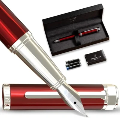 Image de Ellington Pens Ensemble de stylos plume luxe pour écriture Pointe lisse Avec convertisseur d&#039;encre rechargeable, 3 cartouches [2 noires et 1 bleue] Coffret cadeau Calligraphie