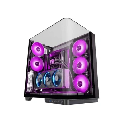 Image de MARS Gaming MC INFINIO, Boîtier ATX, Verre Trempé Courbé sans Cadre, 2X Ventilateurs ARGB 120mm, Montage Vertical Cartes Graphiques, Support Refroidissement Liquide Jusqu’à 360mm, USB C, Noir
