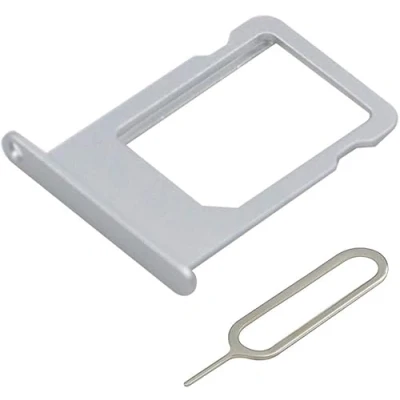 Image de MMOBIEL Tiroir Carte SIM de Rechange Compatible avec iPhone 5S/SE 2016 INCL. l&#039;épingle Support Argent