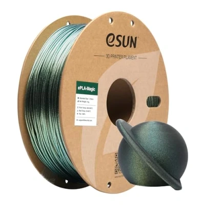 Image de eSUN Filament PLA Bicolore 1.75mm, ePLA Magic à Paillettes, Précision Dimensionnelle +/ 0.05mm, Bobine de 1KG (2.2 LBS) pour Imprimantes 3D,Or Foncé Scintillant