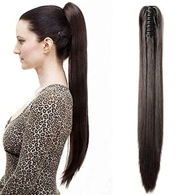 Image de SEGO Postiche Queue de Cheval Pince Extension Cheveux Ponytail Elastique 53 CM Chatain Foncé