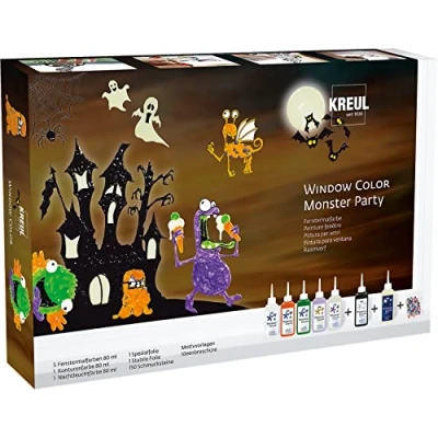 Image de Kreul 42850 Window Color Set Monster Party, Peinture modèles de Motifs, pour Petits et Grands créatifs, Plaisir Faire Peur à la fenêtre, 10011643, Multicolor, One Size
