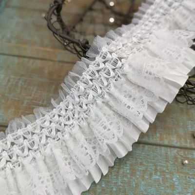 Image de Yulakes ruban en dentelle 3D blanche 4,6 m de long avec broderie, élastique plissé guipure pour robe, jupes, couvre chefs, couture, fournitures à faire soi même, 7 cm