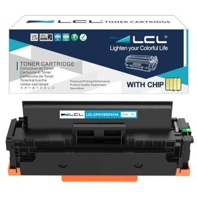 Image de LCL Cartouche de Toner Compatible 410A 410X CF411A CF411X 5000 Pages (1 Cyan) Remplacement pour HP Color Laserjet Pro MFP M477fnw M477fdn M477fdnw M452dn M452dw M452nw M377dw