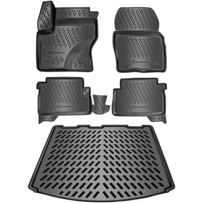 Image de Kit de tapis design en caoutchouc et bac coffre, antidérapant, avec bord haut 2 cm