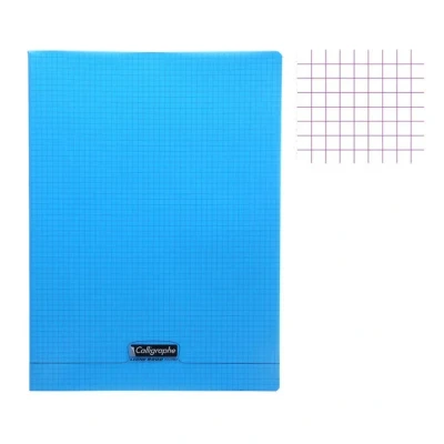 Image de Calligraphe 18382C Un Cahier Agrafé Bleu (une Marque de Clairefontaine) 24x32 cm 96 Pages Petits Carreaux Papier Blanc 90 g Couverture Polypro Transparent