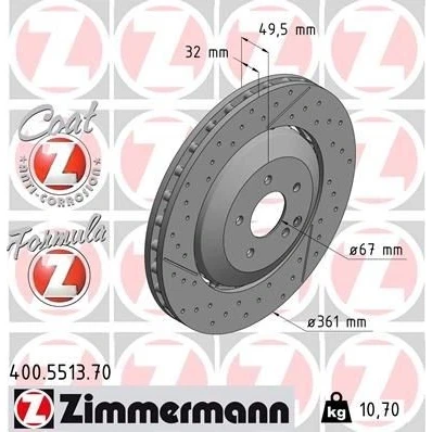 Image de ZIMMERMANN FORMULA Z COAT 400.5513.70 disque de frein 361 32 6/5 5 112 ventilé, fendu/perforé, en deux parties revêtu