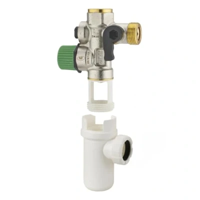 Image de Kit groupe de sécurité chauffe eau NF droit siège téflonné anti calcaire MF20x27 + siphon F26x34 NOYON &amp; THIEBAULT
