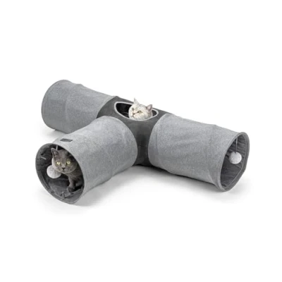 Image de lionto Tunnel pour Chat à 3 Voies avec Balle de Jeu, 30 x 120 80 cm, Jeu Pliable et Extensible en Fausse Lin, Facile d&#039;entretien, Jouet Robuste, diamètre : cm
