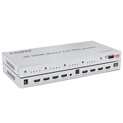 Image de XYKJOBC HDMI Matrix 4x4 avec audio, 4K @ 60Hz Switch extracteur audio 4 en Out 2.0 Switcher Sélecteur Splitter Support HDR HDCP2.2 EDID