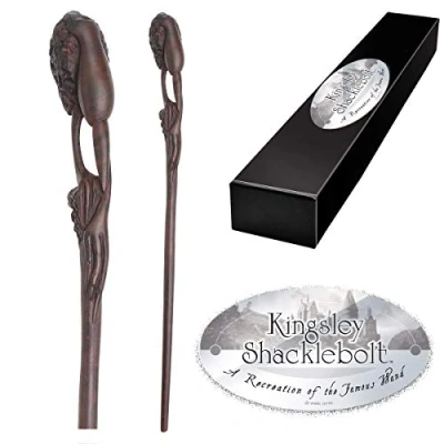 Image de The Noble Collection Kingsley Shacklebolt Character Wand 14in (35.5cm) Wizarding World with Name Tag Harry Potter Film Set Movie Props Wands