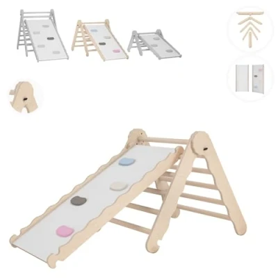 Image de MAMOI® Triangle descalade avec Toboggan Interieur pour Enfant, Mur Escalade intérieur en Bois Bebe à partir de 1/2/3 an, Motricité Libre Montessori