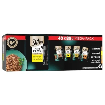 Image de SHEBA Mini Filets Sachets Fraîcheur en Sauce, Sélection à la Volaille pour Chat Adulte 40x85g