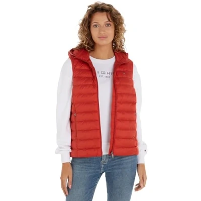 Image de Tommy Hilfiger Femme Veste sans Manches Padded Global Stripe Matelassée, Rouge (Terra Red), L