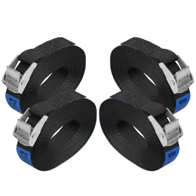 Image de Sangle à griffe d&#039;arrimage de fixation Noir 1m 2,5m 4m 6m charge maximale 250 kg DIN EN 12195 2, 4 pièces 2.5 cm x 6 m