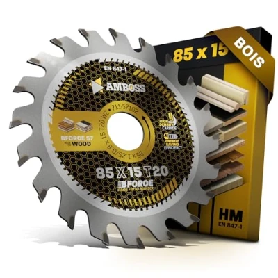 Image de AMBOSS WERKZEUGE® Lame de scie circulaire HM, 85 x 15 mm, Z20, à dents alternées, pour bois, sans fil, coupe fine, Bosch GKS 12 V 26, 10.8, Makita HS 300 301, Worx Versacut 420, Wesco