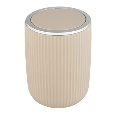 Image de WENKO Poubelle avec Couvercle basculant Agropoli S Beige 2 litres pour Salle de Bain, en Plastique Haute qualité et à la Surface structurée sans BPA 14,5 x 20 cm