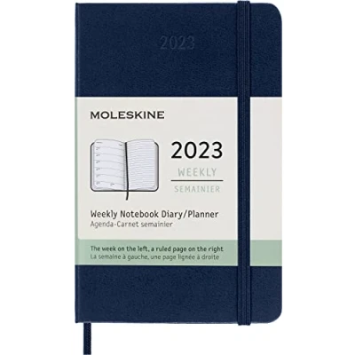 Image de Moleskine Agenda Hebdomadaire 2023, Semainier 12 Mois et Carnet De Notes, Couverture Rigide, Format Poche 9 X 14 Cm, Couleur Bleu Saphir