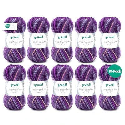Image de Gründl Lisa Premium (Fil à Tricoter et Crocheter caractère laineux en 100% polyacrylique, 50 g / 133 m, Aiguilles : 3,5 4,5, 10 x g), Couleur mûre Fuchsia Viola