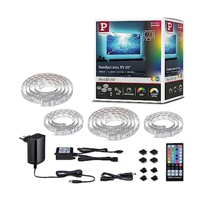 Image de Paulmann 78876 MaxLED 250 LED Strip Kit de Base TV Comfort 65’’ 4,3m 22W 234lm/m 28LEDs/m RGBW+ 24VA gradable, Matière Plastique, 22 W, Argent