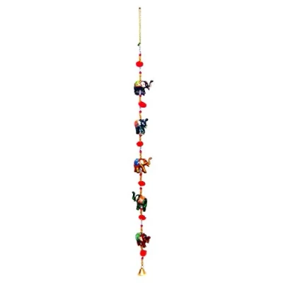 Image de Door Hanging Decorative Five Hand Painted Elephant Stringed Together with Beads and Brass Bell Set of 2 pcs by Super India
