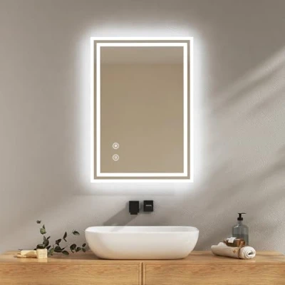 Image de EMKE Miroir Salle de Bain avec Éclairage 50x70 cm, Anti Buée, Interrupteur Tactile, Blanc Froid Dimmable, Fonction Mémoire, Arrêt Automatique après 3 Heures, LED