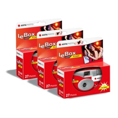 Image de AGFA Photo 601020 Appareil Jetable LeBox Flash, 27 Photos, Objectif Optique 31 mm Gris et Rouge